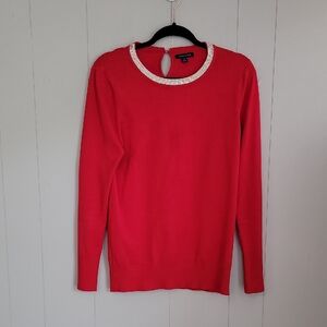 Tommy Hilfiger Women's Top Medium Red Long Sleeve Silver Neckline